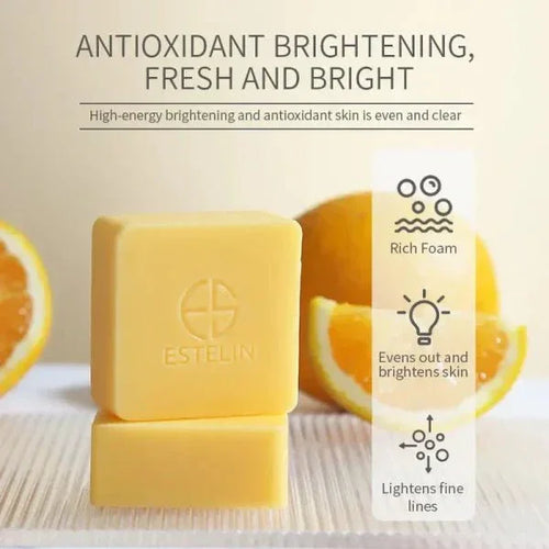 Estelin Vitamin C Turmeric Brightening Soap with oranges, rich foam, and skin benefits, LaxeHaven